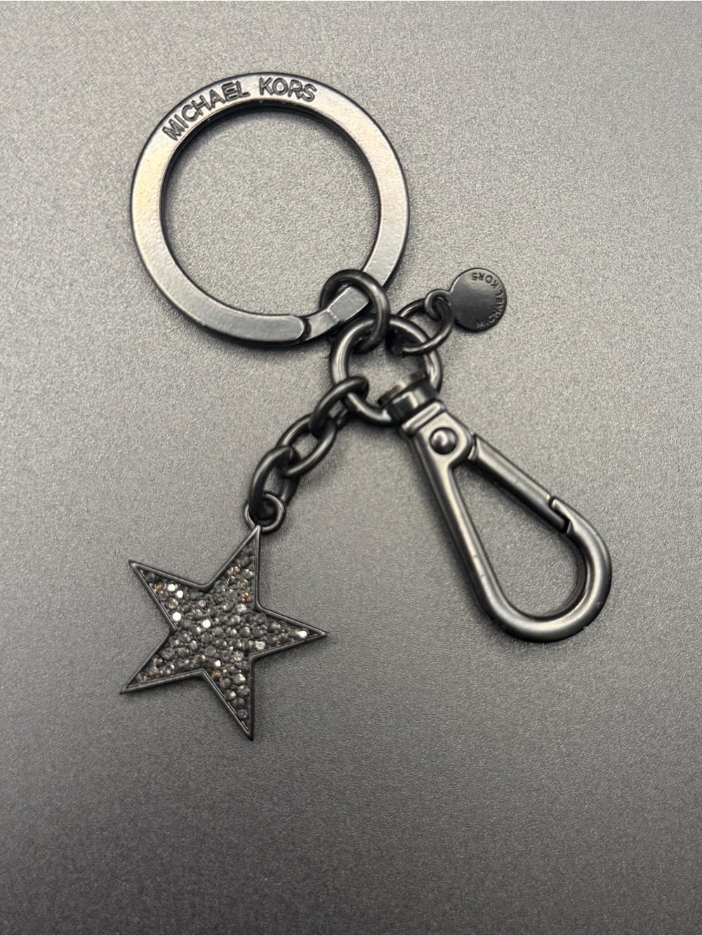 Michael Kors Gunmetal Star Keyring with Crystal Pavé